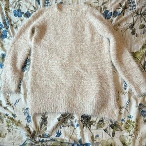 Lou & Grey Fuzzy Crew Neck Sweater XS Light Pink and White with Flecks of Color